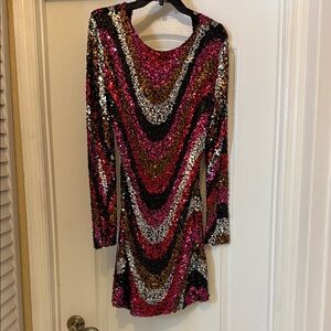 B Darlin Vibrant Sequin Long Sleeve Dress